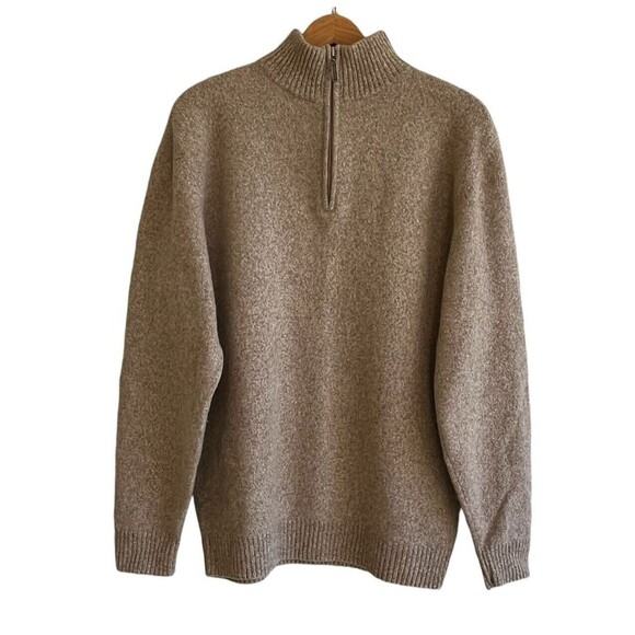Warren & Parker Mens 1/4 Zip Sweater Size XXL Lambswool Nylon Elbow Patches Tan - Picture 1 of 12